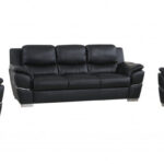 112″ Chic Black Leather Sofa Set