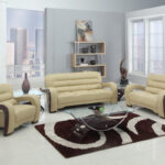 99″ Glamorous Beige Leather Sofa Set