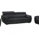 114″ Captivating Black Leather Sofa Set