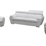 114″ Captivating White Leather Sofa Set