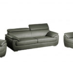 114″ Captivating Grey Leather Sofa Set