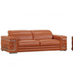 114″ Sturdy Camel Leather Sofa Set