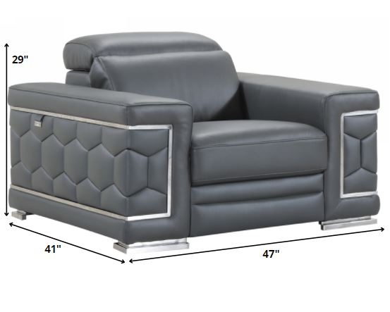 114" Sturdy Dark Grey Leather Sofa Set