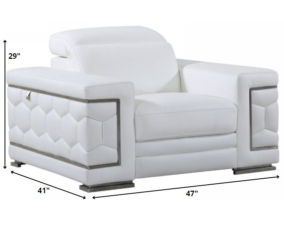 114" Sturdy White Leather Sofa Set