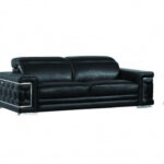 114″ Sturdy Black Leather Sofa Set
