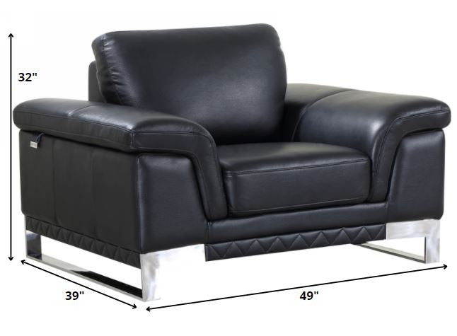 96" Lovely Black Leather Sofa Set
