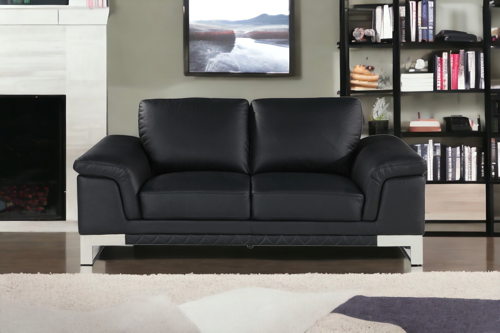 32" Lovely Black Leather Loveseat
