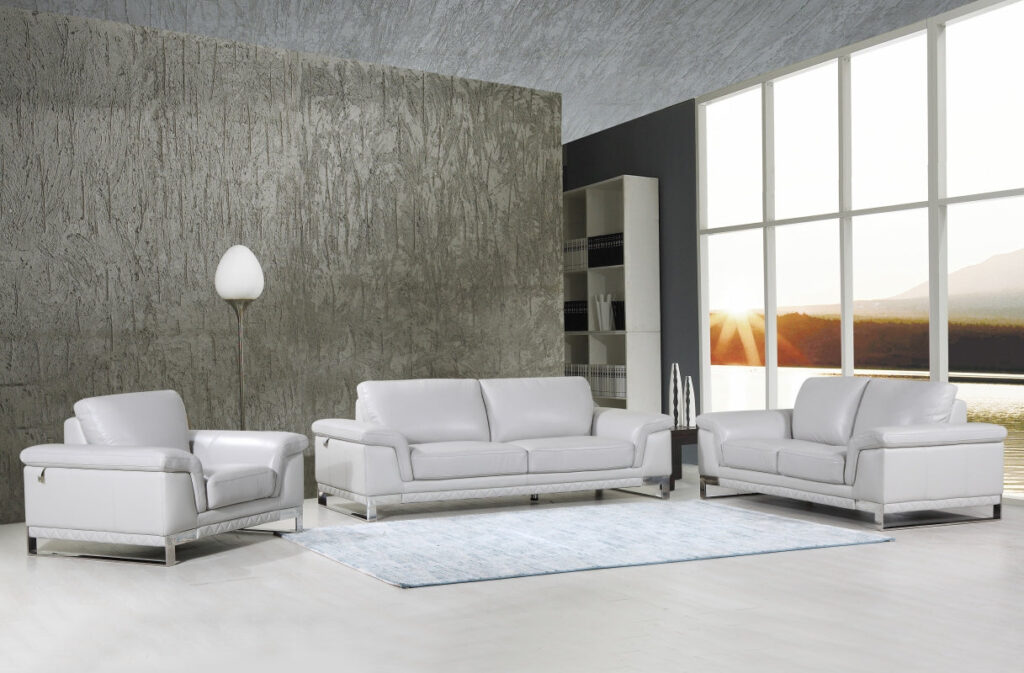 96″ Lovely Light Gray Leather Sofa Set