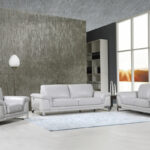96″ Lovely Light Gray Leather Sofa Set