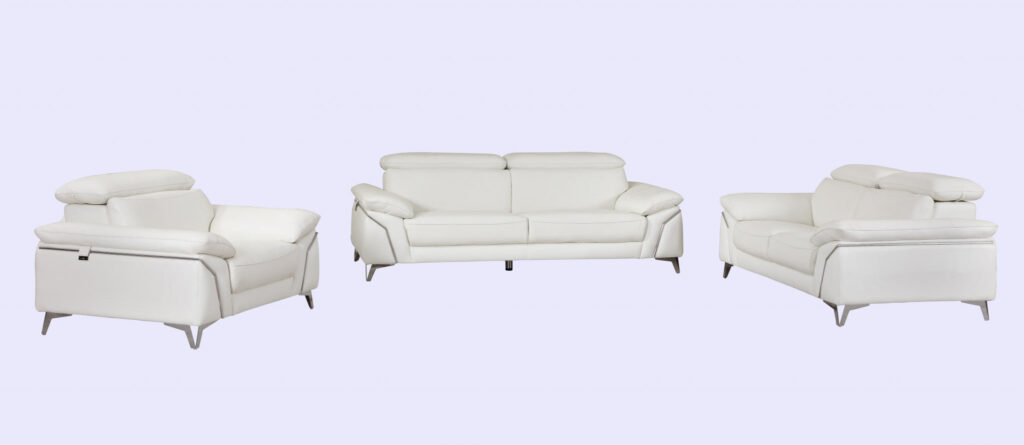 93″ White Leather Sofa Set