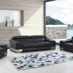117″ Modern Black Leather Sofa Set
