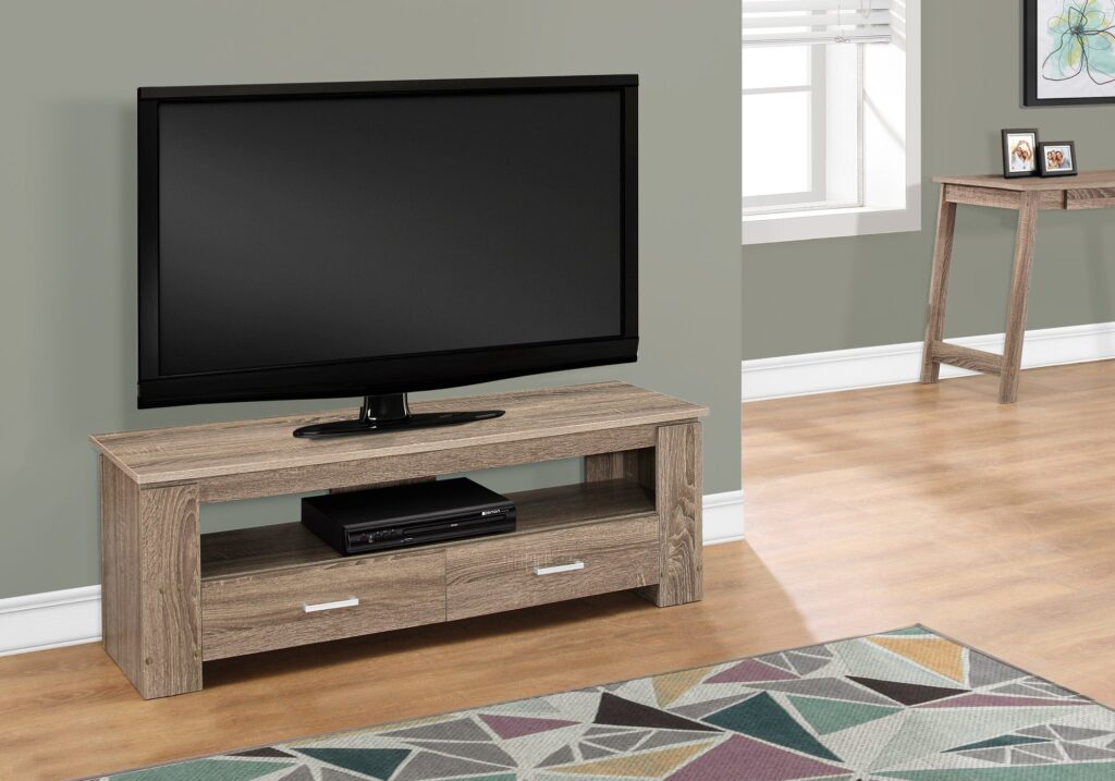 16.25″ Dark Taupe Particle Board and Laminate TV Stand with 2 Storage Drawers