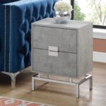 23.5″ Grey Cement White Particle Board and Chrome Metal Accent Table