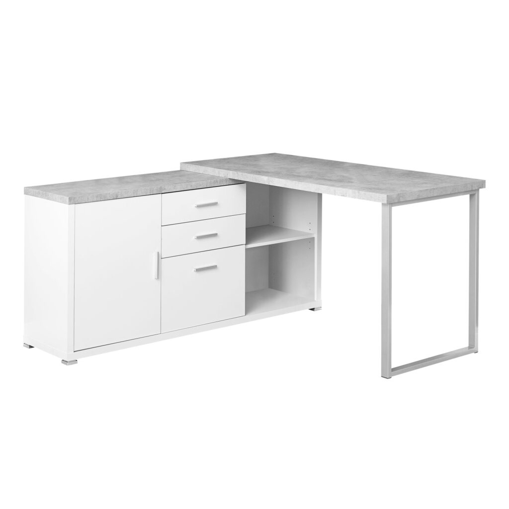 57″ x 57″ x 29.75″ White Grey Silver Particle Board Hollow Core Metal  Computer Desk