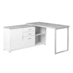 57″ x 57″ x 29.75″ White Grey Silver Particle Board Hollow Core Metal  Computer Desk
