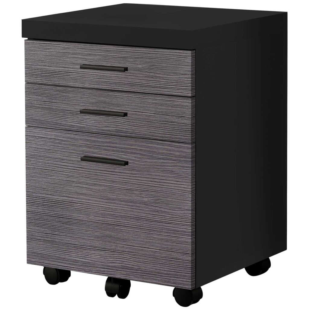 17.75″ x 18.25″ x 25.25″ Black Grey Particle Board 3 Drawers  Filing Cabinet