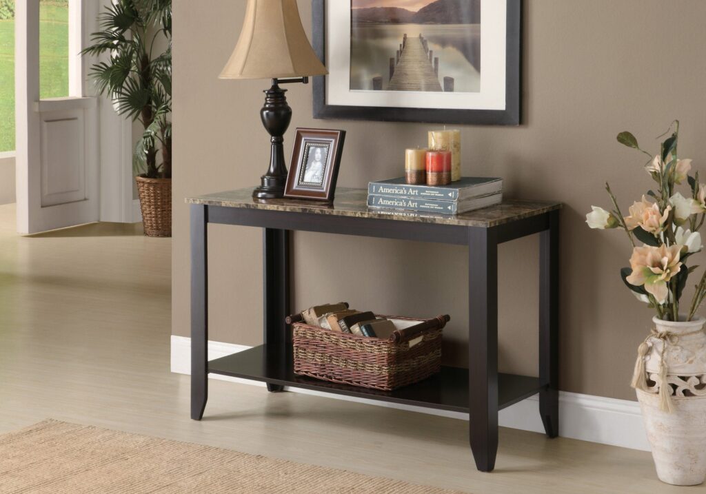 28.75″ Cappuccino Particle Board Accent Table with a Marble Top