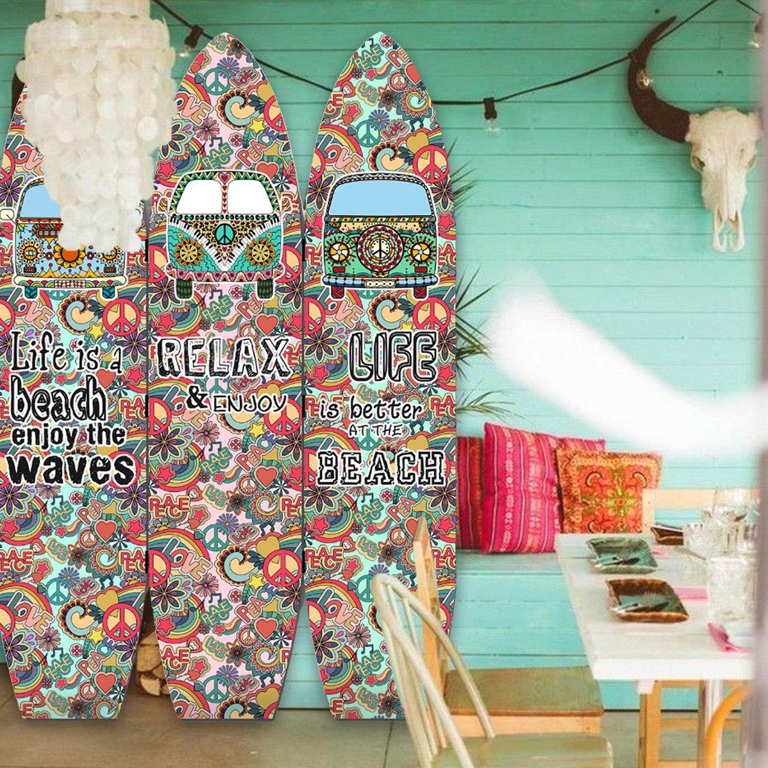 47 x 1 x 71 Multicolor Vintage Wood Surfboard  Screen