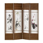 68″ x 1″ x 70″ Tradtional Brown Shoji And Wood  Screen