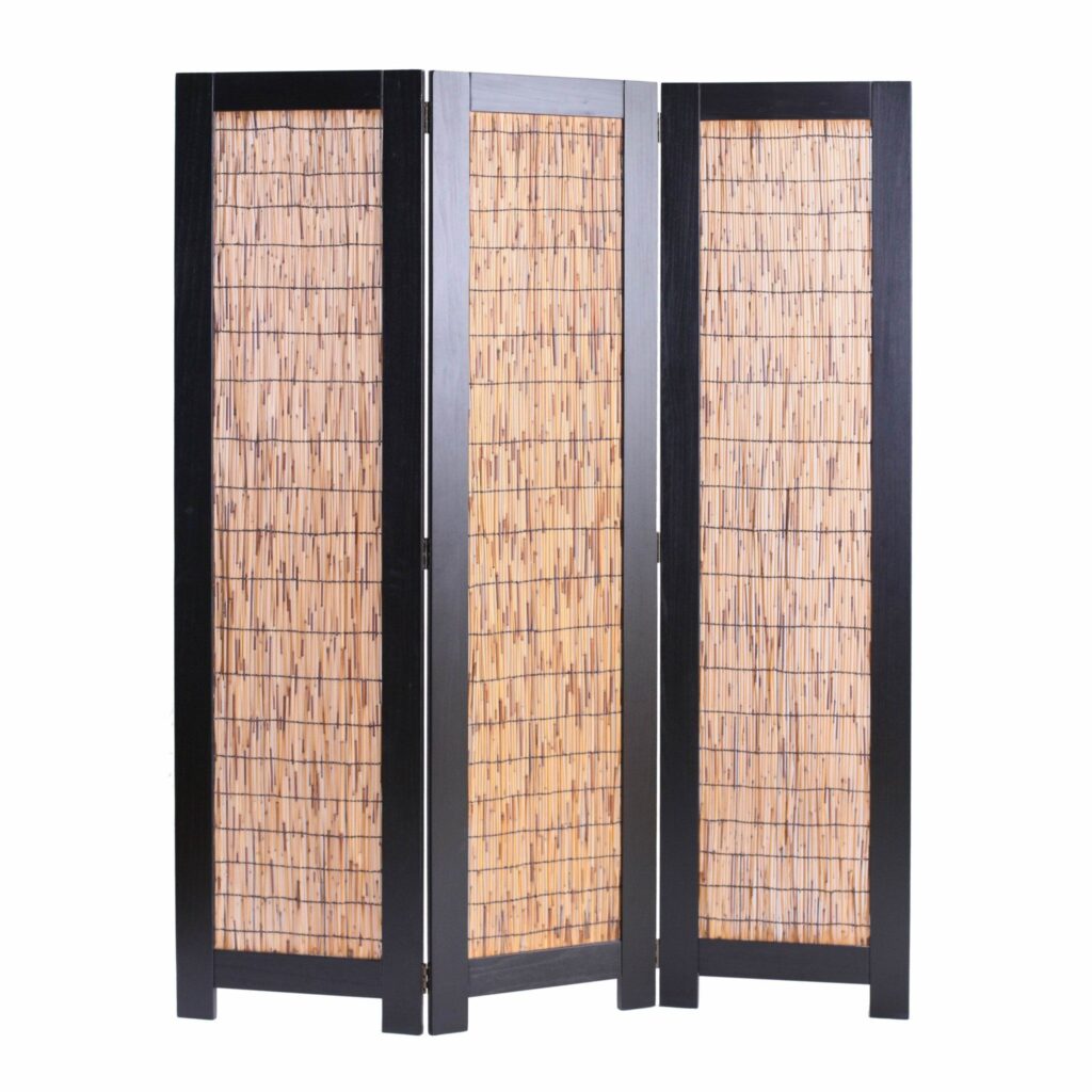 47 x 1.5 x 67 Black Wood Wicker – 3 Panel Screen