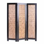 47 x 1.5 x 67 Black Wood Wicker – 3 Panel Screen