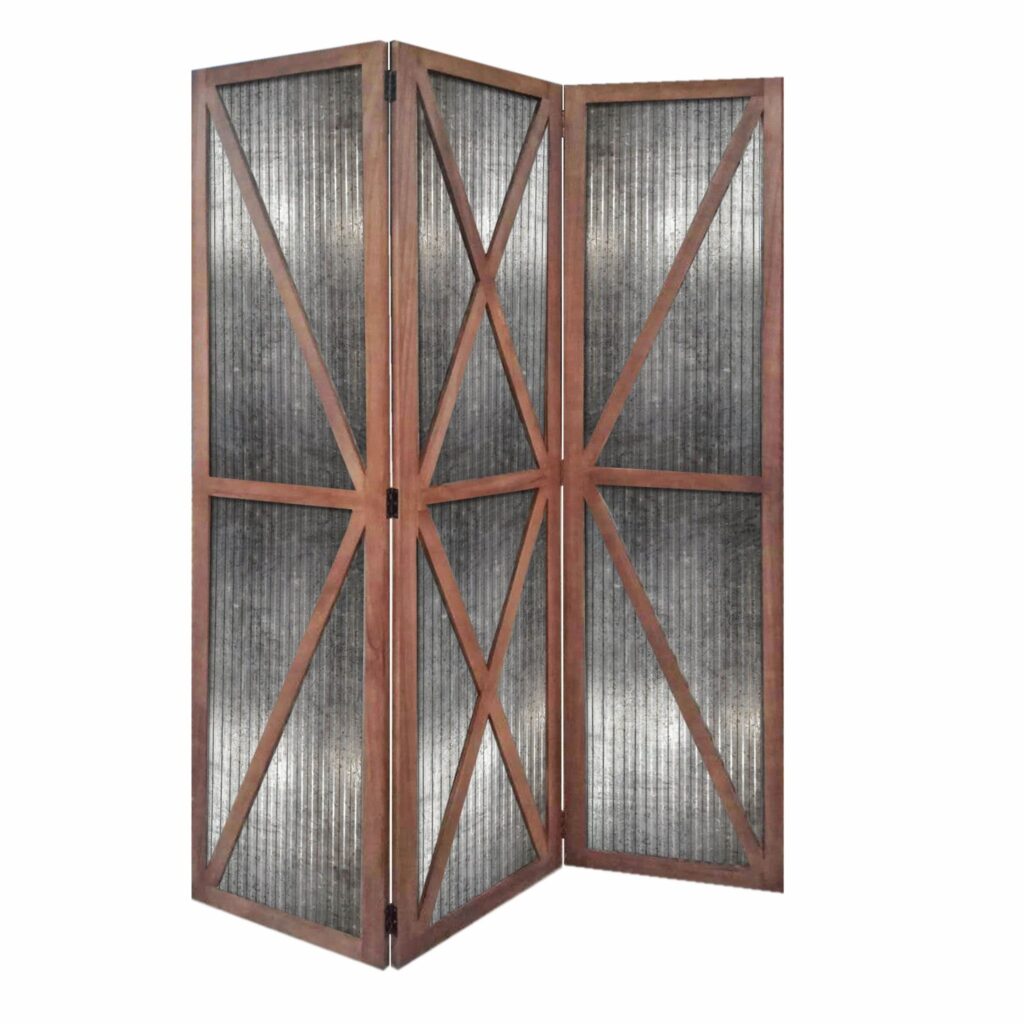 47 x 1.5 x 67 Silver And Brown Wood And Metal Industrial – Screen