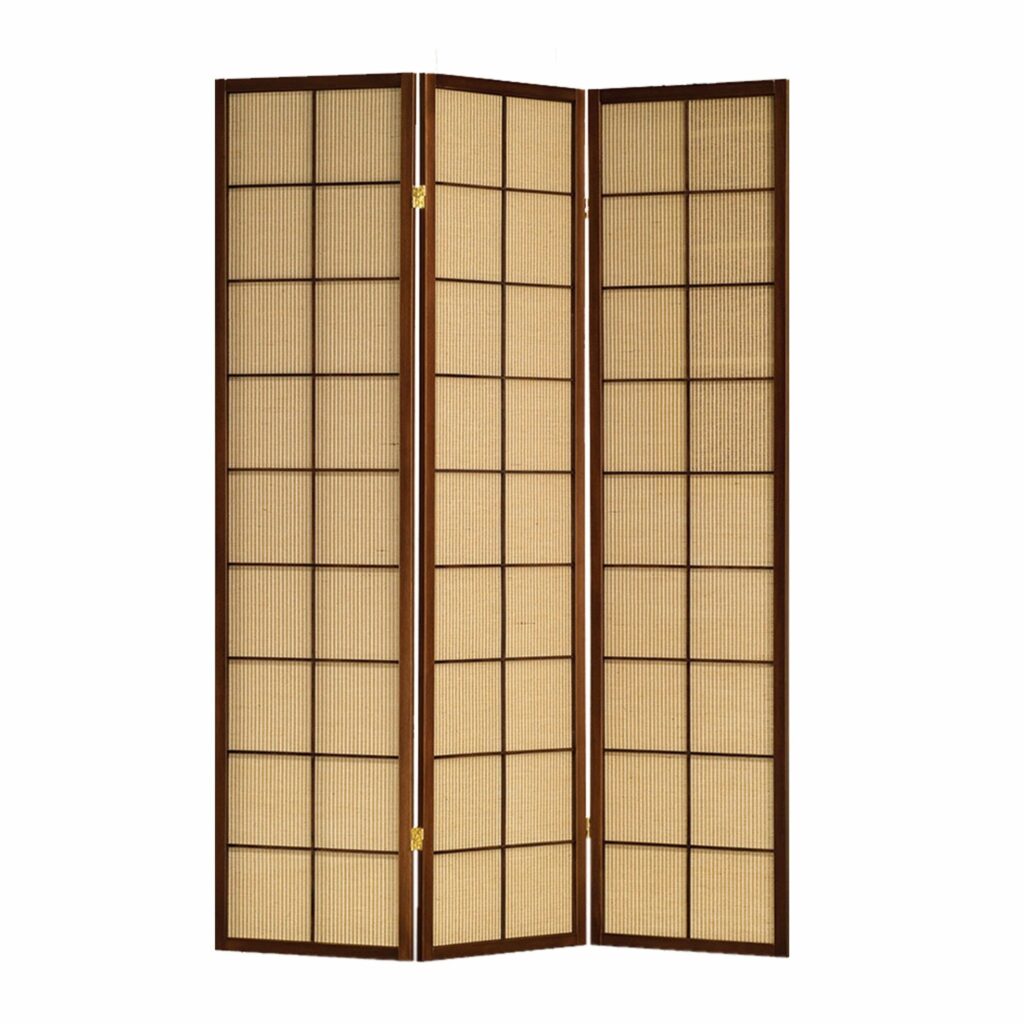 51 x 1 x 70 Brown Shoji And Wood Calabasas – 3 Panel Screen