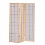 51 x 1 x 70 Natural Brown Shoji And Wood  3 Panel Screen