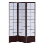 51″ x 1″ x 70″ Black Shoji And Wood  3 Panel Screen