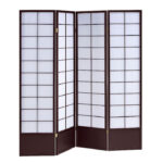 68″ x 1″ x 70″ Black Shoji And Wood  4 Panel Screen