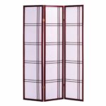 51 x 1 x 70 Traditional Cherry Brown Shoji And Wood  3 Panel Screen