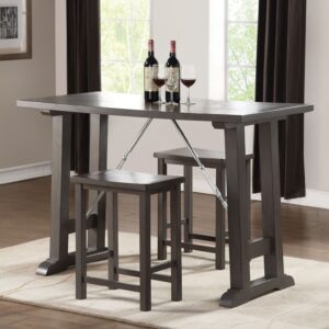 3 Piece Wooden Counter Height Set In Gray Oak  Chrome