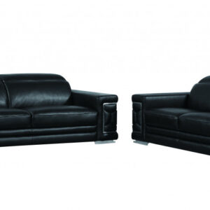 108" Charming Black Leather Sofa Set