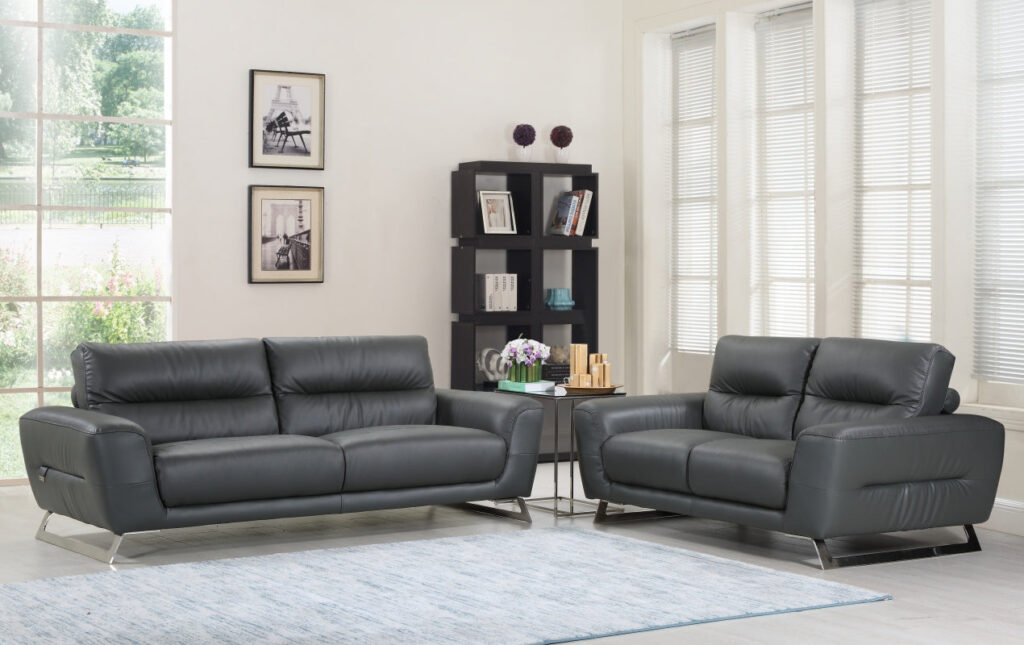 68″ X 39″ X 34″ Modern Dark Gray Leather Sofa And Loveseat