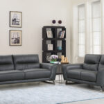 68″ X 39″ X 34″ Modern Dark Gray Leather Sofa And Loveseat