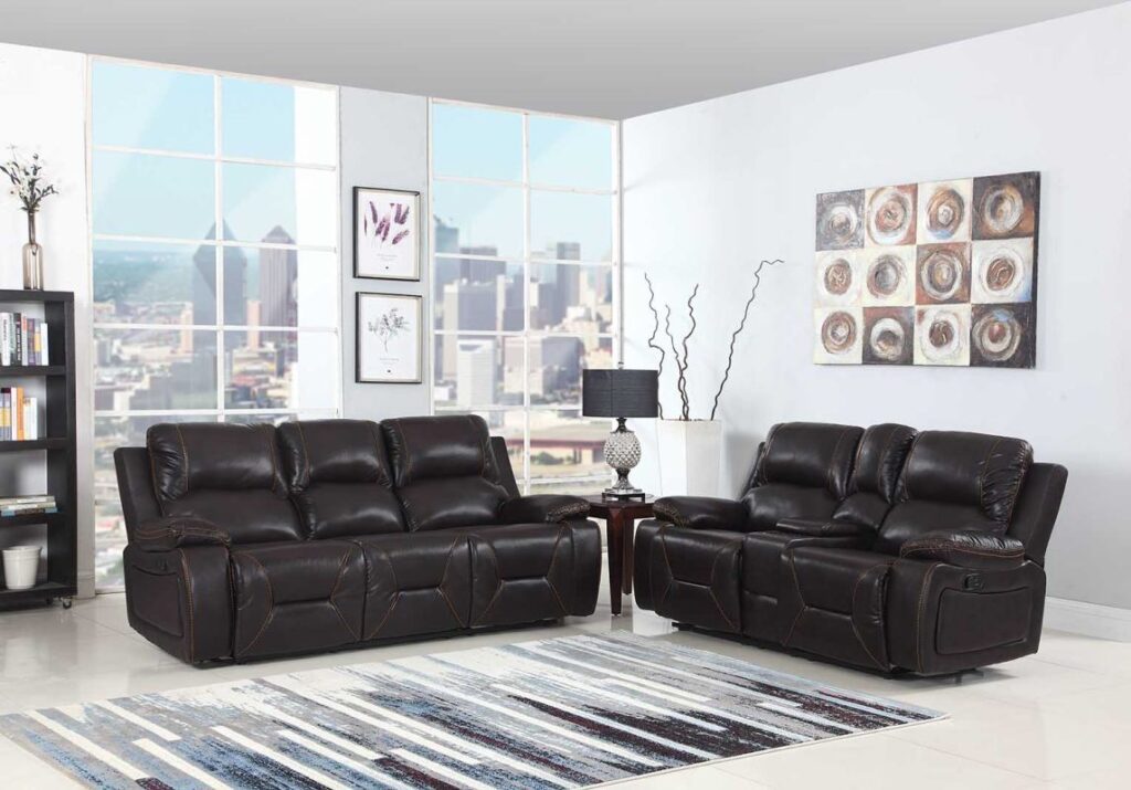 89″ X 40″  X 40″ Modern Brown Leather Sofa And Loveseat