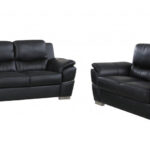 85” X 34”  X 35” Modern Black Leather Sofa And Loveseat