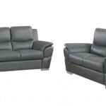 69” X 34”  X 35” Modern Gray Leather Sofa And Loveseat