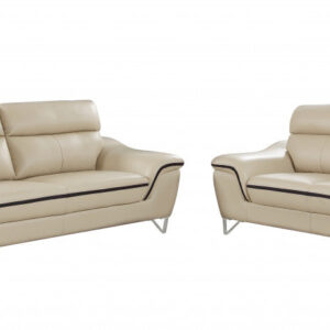61'' X 39''  X 36'' Modern Beige Leather Sofa And Loveseat