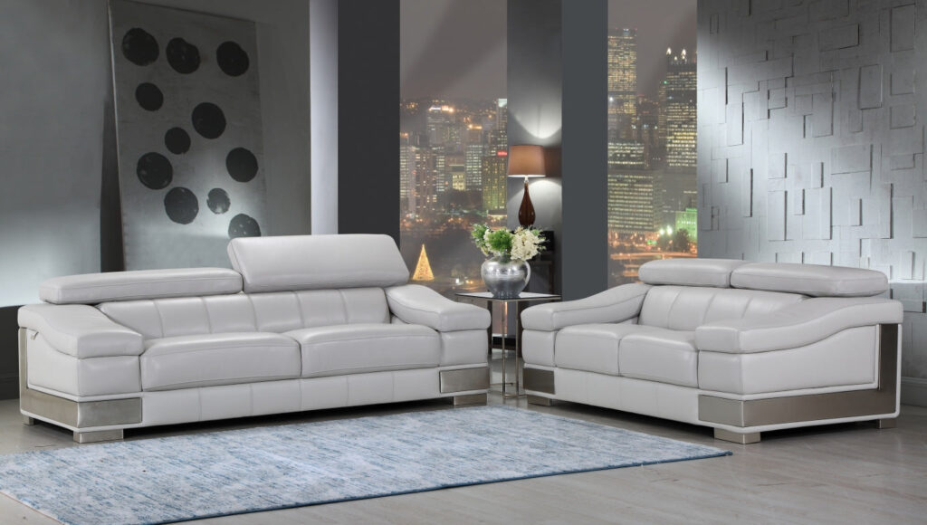 73” X 43”  X 31” Modern Light Gray Leather Sofa And Loveseat