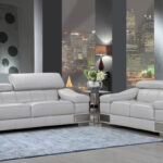 73” X 43”  X 31” Modern Light Gray Leather Sofa And Loveseat
