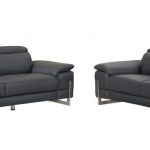 69'' X 36''  X 40'' Modern Gray Leather Sofa And Loveseat