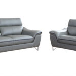 69” X 36”  X 40” Modern Gray Leather Sofa And Loveseat