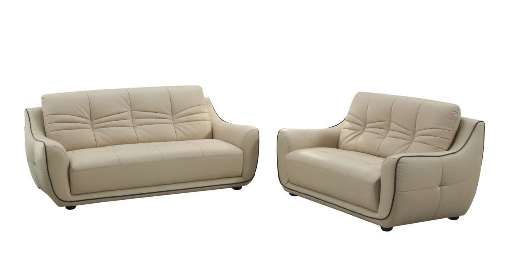 61” X 39”  X 36” Modern Beige Leather Sofa And Loveseat