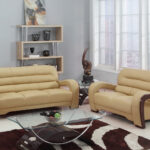55.9” X 35.8”  X 34.3” Modern Beige Leather Sofa And Loveseat