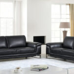73” X 39”  X 32” Modern Black Leather Sofa And Loveseat