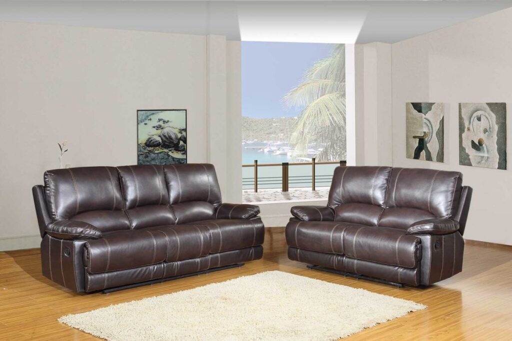 76” X 40”  X 41” Modern Brown Leather Sofa And Loveseat