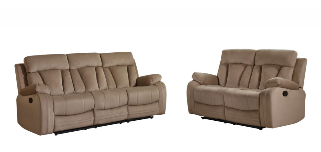 63” X 38”  X 40” Modern Beige Leather Sofa And Loveseat