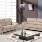 64” X 36”  X 37” Modern Beige Leather Sofa And Loveseat