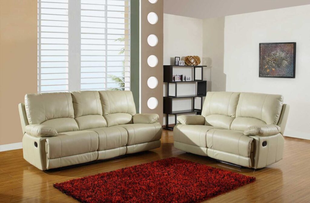 76” X 40”  X 41” Modern Beige Leather Sofa And Loveseat